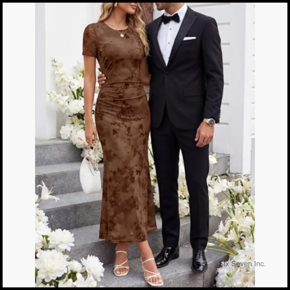 Floral Mesh Bodycon Maxi Dress for Cocktail Party Wedding Guest - Picture 4 of 7